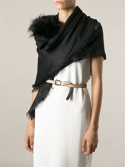 black gucci scarf womens|gucci scarf with fur trim.